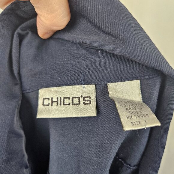 Chico's Wind Breaker Women Zip-Up Pockets Collared Navy Blue Size 1 - Picture 3 of 5